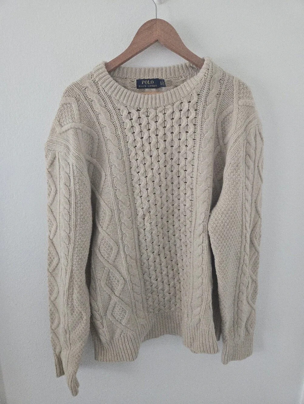 Ralph Lauren Polo Fisherman Cable Knit Sweater Mens XL Merino Wool Cashmere Blen